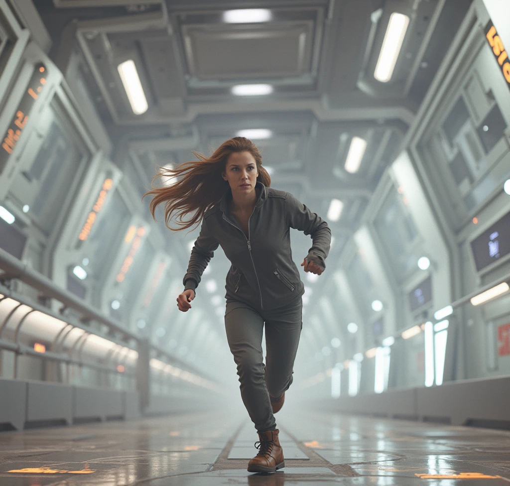 woman running in a space jail