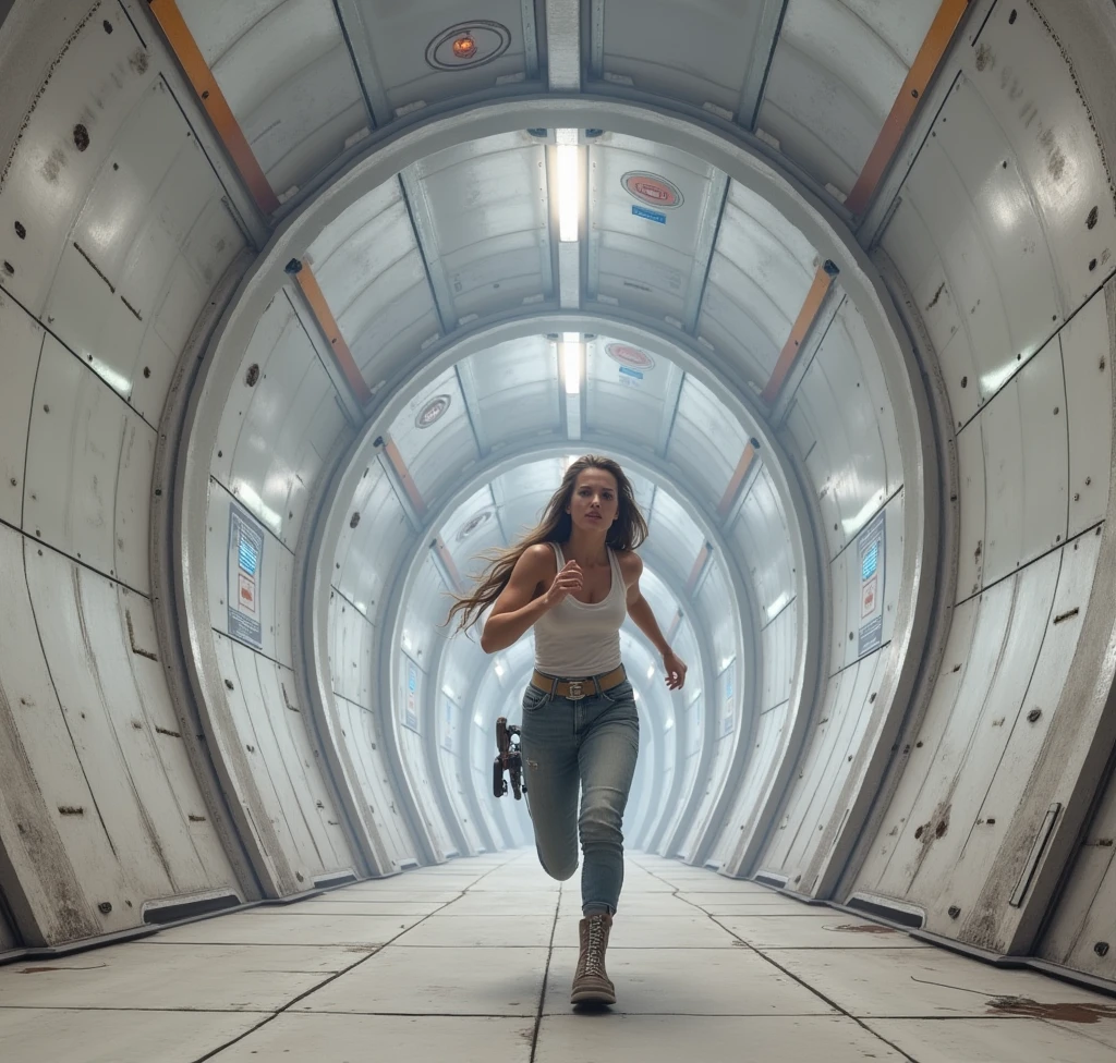 woman running in a space jail