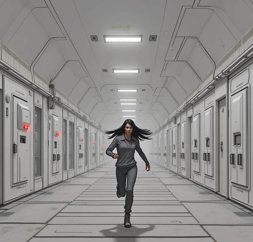 woman running in a space jail