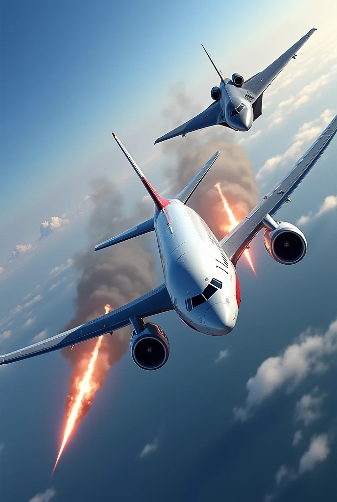 Airplane Is shot down by a missile of a fighter jet