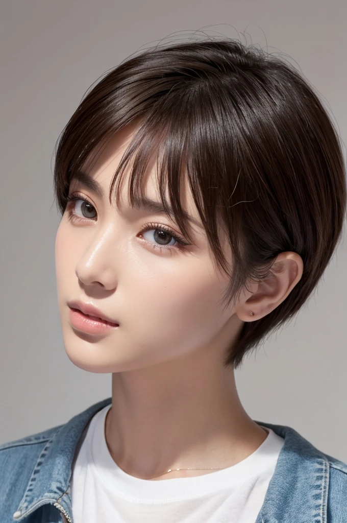 A refreshing and deep-set face in casual and natural clothing、Drooping eyes、Short-haired man