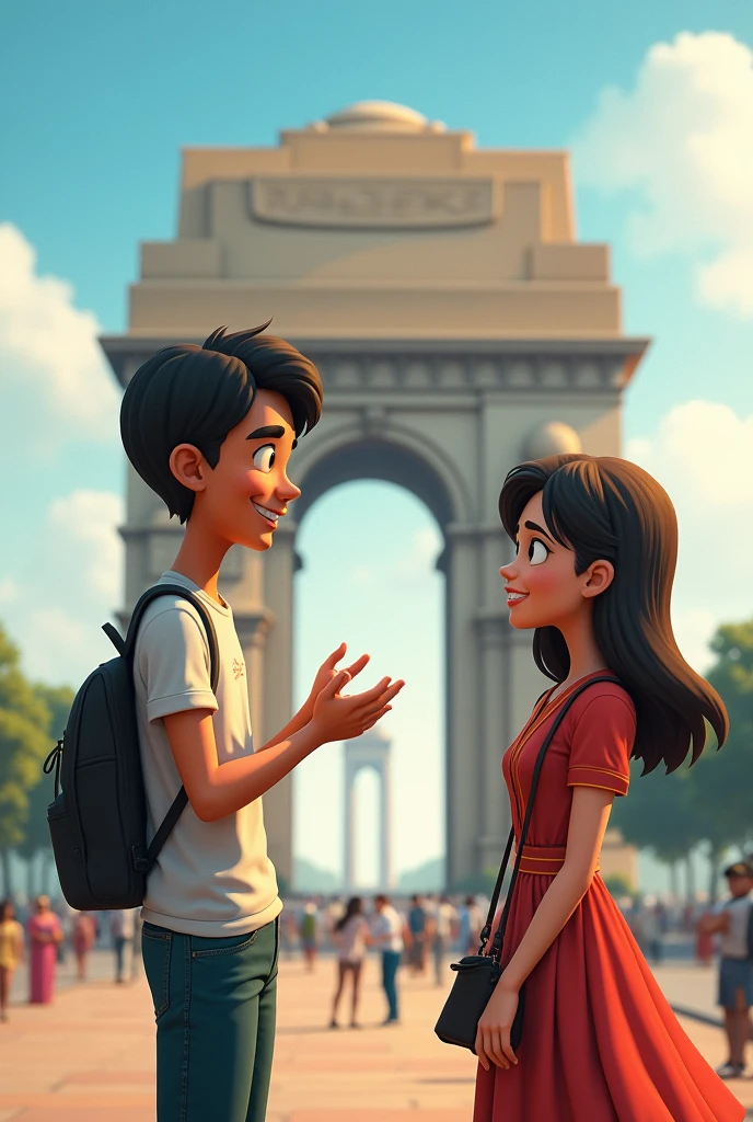 Nobita and suzuka are talking each other in Delhi Indiagate 