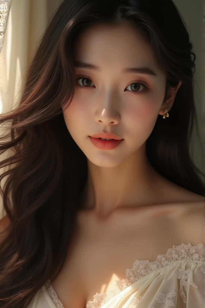 Beautiful and sexy Korean girl with long hair