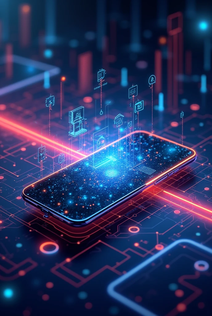 Design a Facebook cover with dimensions 820 x 312 that reflects the latest trends in mobile telephony. Use a modern background with standard or abstract patterns. It shows a smartphone next to icons that reflect online unlocking of mobile phones., like 5G foldable screens. Add a text at the top right &#39;[Bikendi GSM] 