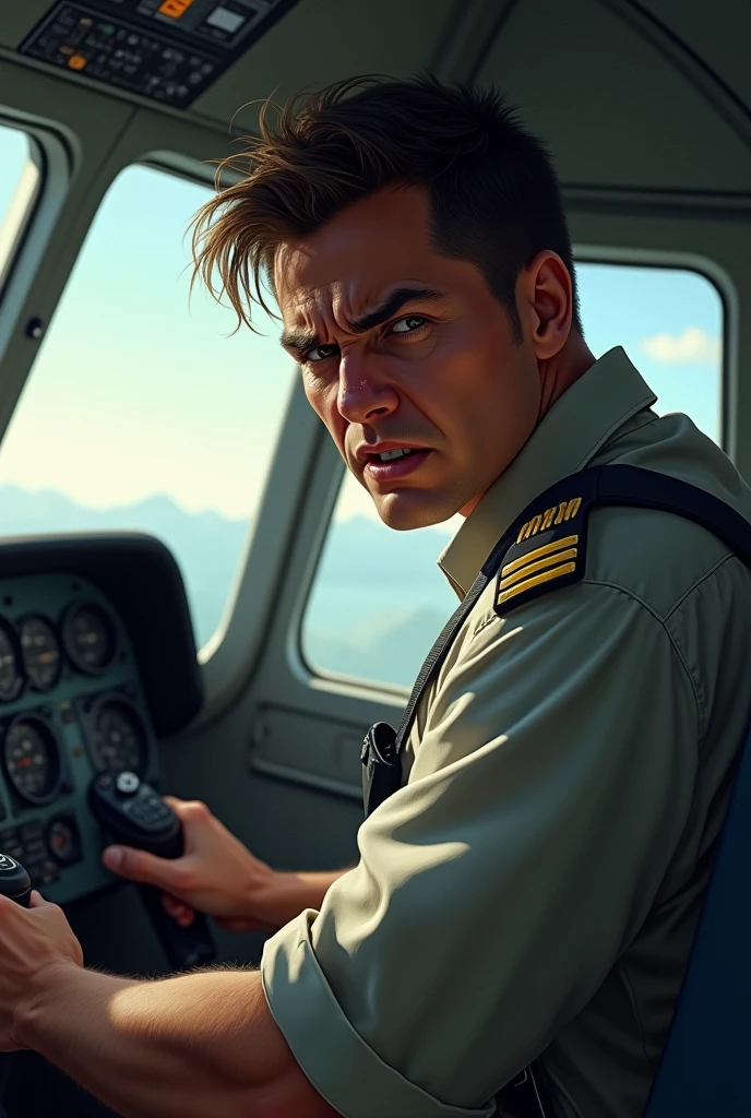 The pilot in the plane is scared