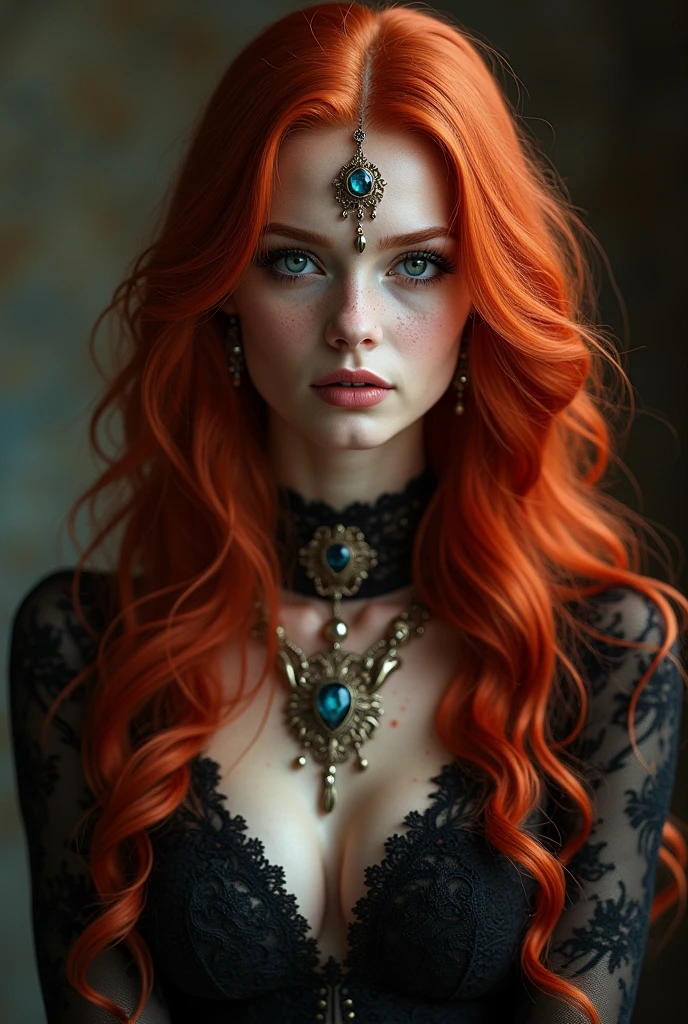 A very beautiful toreador vampire with extremely red hair and blue eyes, she also has freckles, She has noble origins and is very fond of jewelry and always wears high heels. 