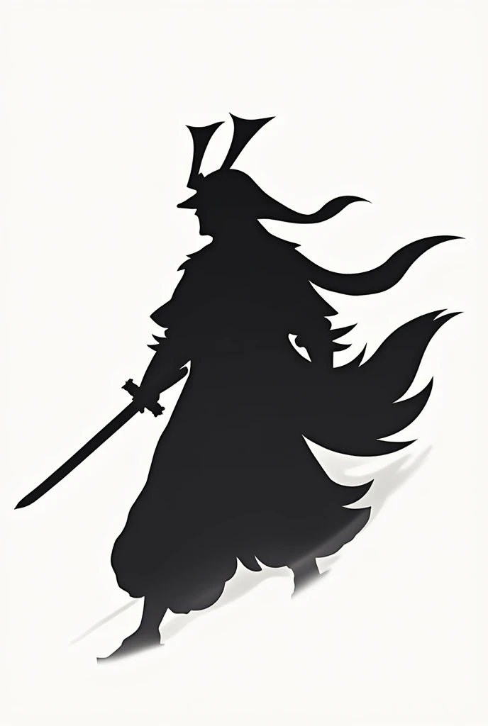 Create a logo with a black samurai silhouette without many details with a kind of trail behind him as if he had come running
