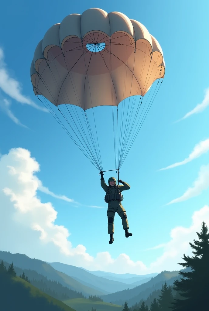 A parachute opens for the pilot to land safely
