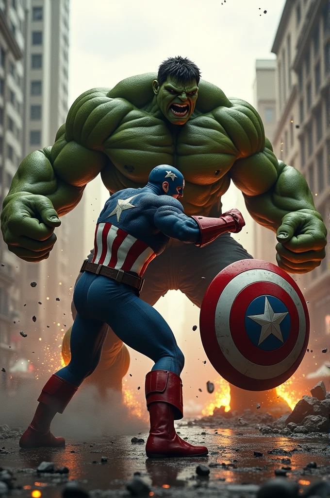 Captain America punching the Hulk 

