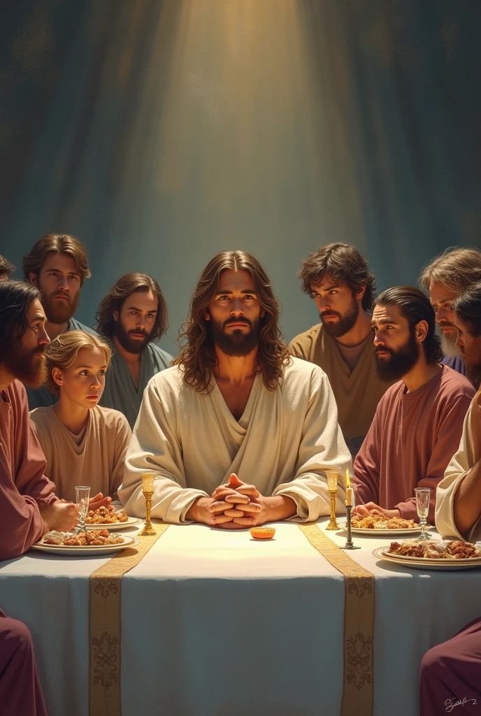 Jesus&#39; last supper in pastel colors 