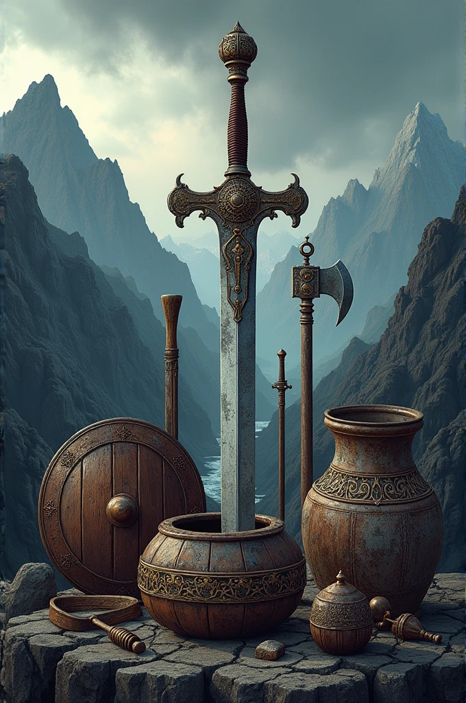 I would like an A4 size image, for background, with the Viking theme, but without using the Vikings series. I don't want characters, only illustrations with viking objects.