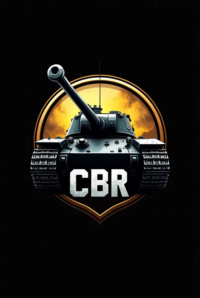 The mobile esports logo (It has a German WWII Tank on the logo and has the writing "CBR" under the tank on the logo, that writing is frozen) Black background, circular logo with gold border