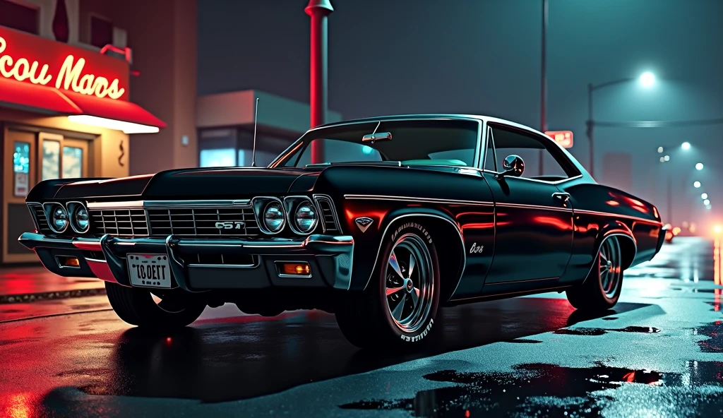 Create an illustration of a black Impala 67
