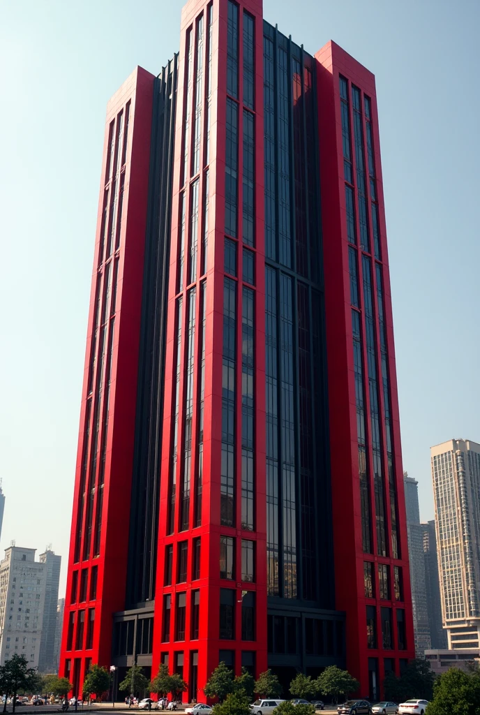 A big and beautiful building red and black colour 50 floor 