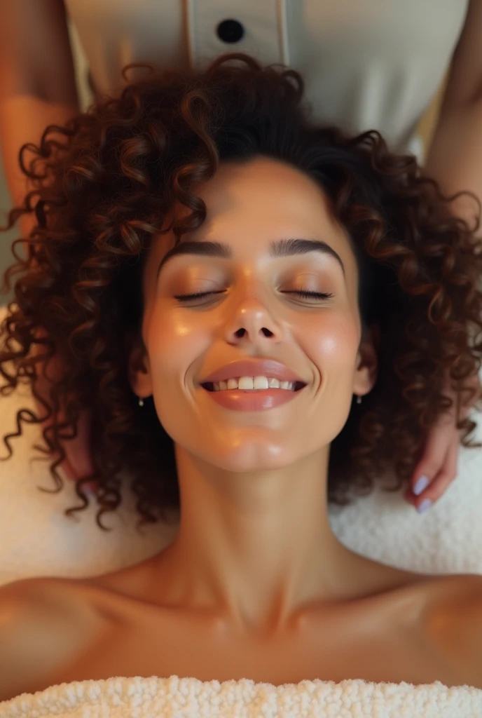 Facial lady doing facial
With curly hairs