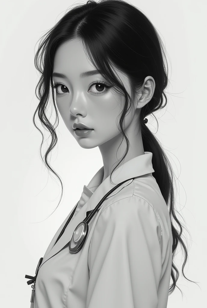 Monochrome、Japanese beauty A in medical uniform