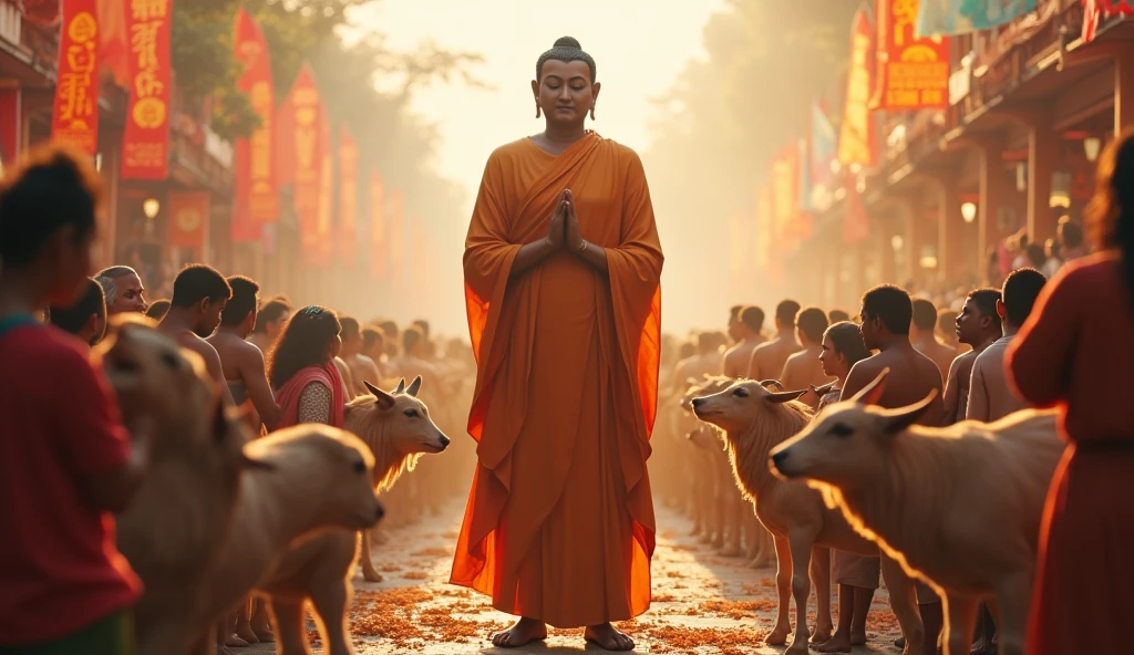 Buddha stand by against animal killing in hindu festival