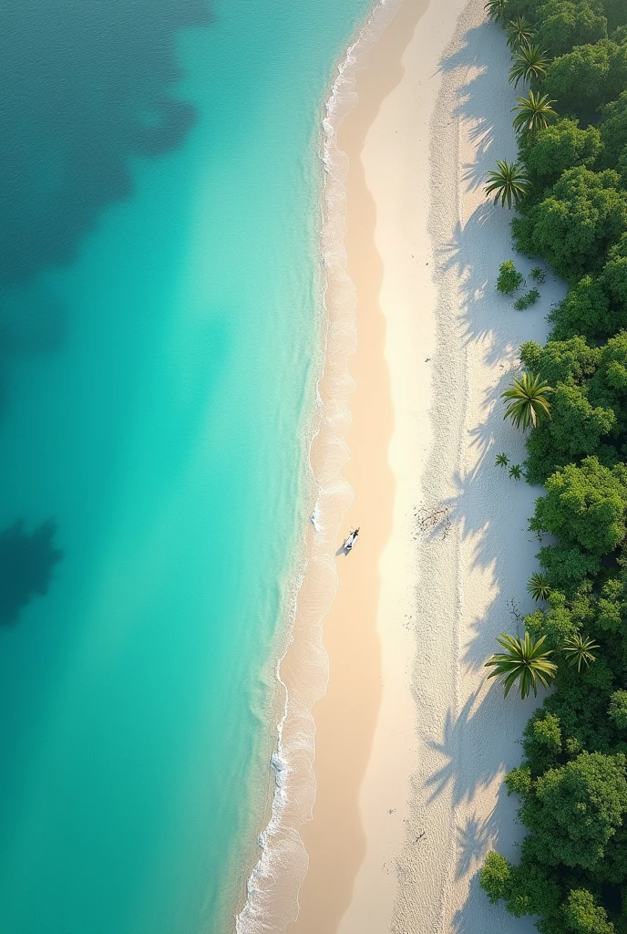 (photorealism: 1.2), photorealistic aerial view of a beach with turquoise waters