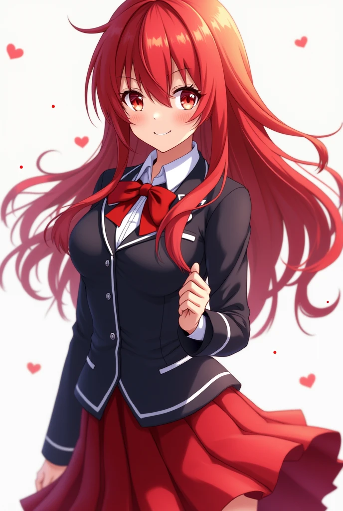 (((picture perfect))), (absurdres), 1girl, solo, rias gremory, school uniform, red skirt, looking at viewer, smile, (((upper body)))