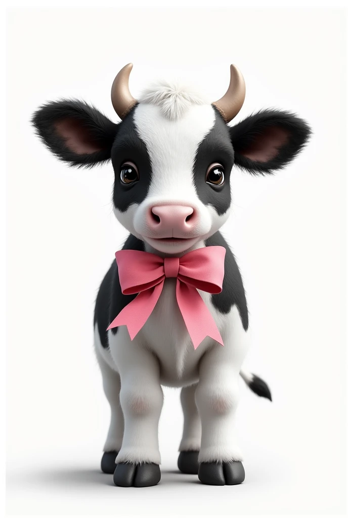 Black and white  cow with pink bow