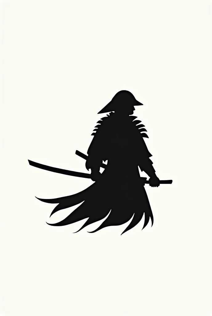 Create a logo with a black samurai silhouette without many details with a kind of trail behind him as if he had come running
