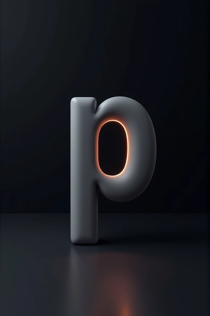 The background should be a dark gradient to keep the focus on the letter and the person. Ensure that the lighting gives a soft glow to the edges of the "P" 3D letter and casts subtle shadows to add depth