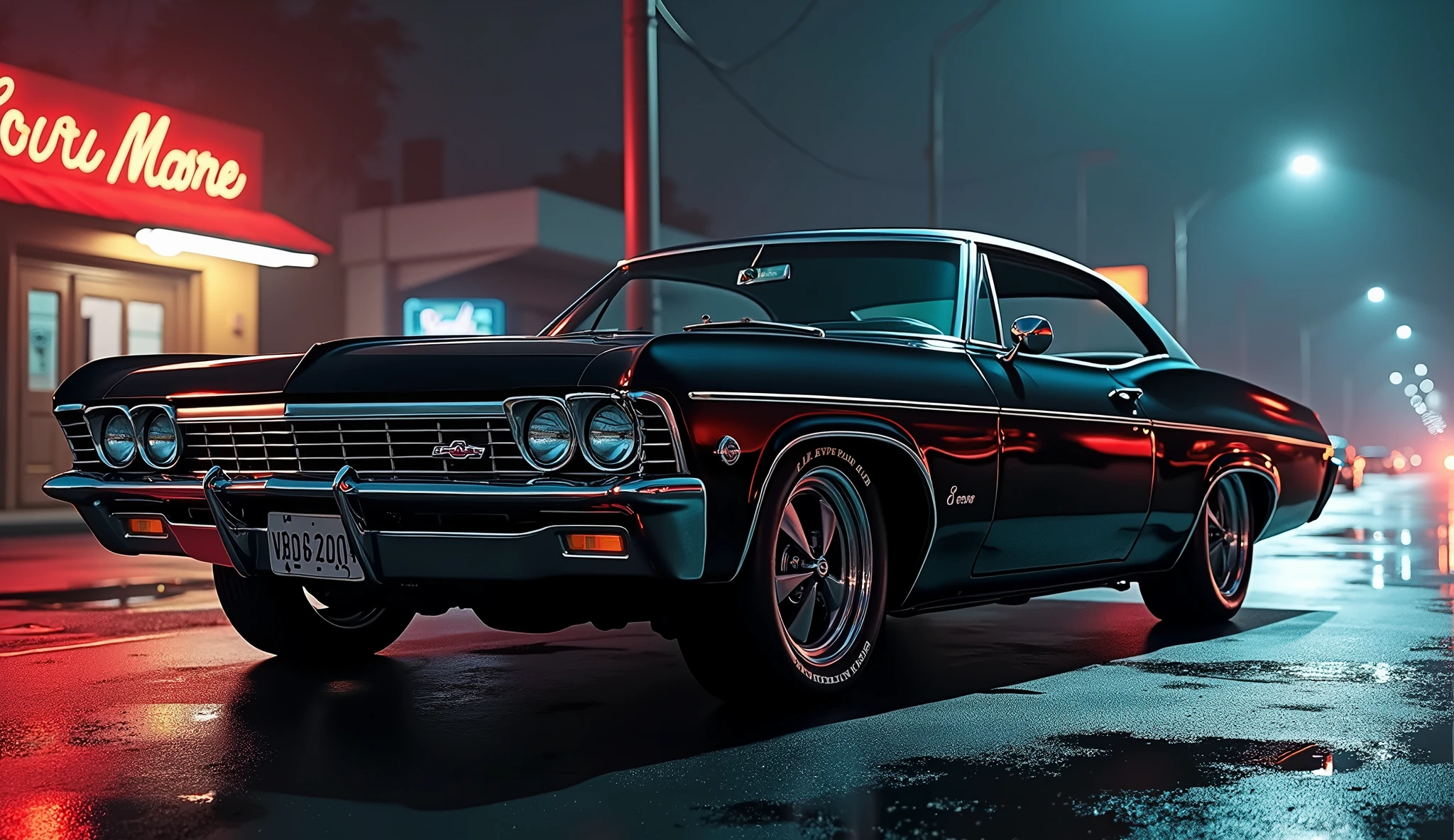 Create an illustration of a black Impala 67