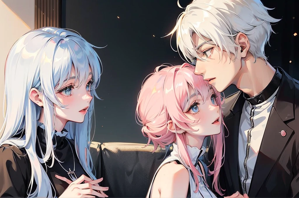 couple,una foto de una couple sentada juntos en un sofá, couple pose, lovely couple, new song, couple, happy couple, fiesta, romantic couple, couples portrait, profile picture, 🌻🎹🎼, co-worker , In it , crecimiento de una couple, 🔥 😎 🕹️ 👀 :2, for Ke Jiusi, couple kissing, Couple portrait boy have white hair girl have pink hair couple in anime white hair boy pink hair girl anime seen anime seen animeted white hair and blue eye boy one boy and one girl