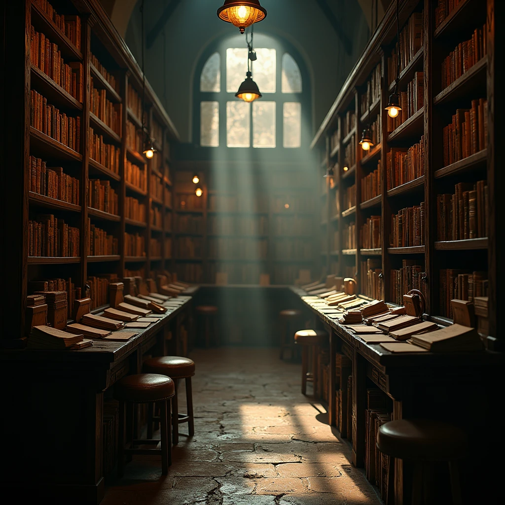 Create background Empty book shop scene,cinematic look,long len —ar 16:9