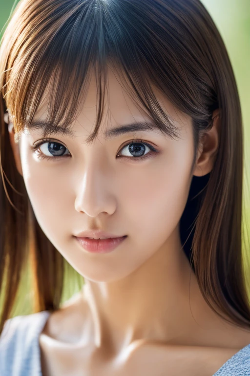 Masterpiece, Best Quality, Photorealsitic, Ultra-detailed, finely detail, high resolution, 8k wallpaper, Professional, high level of detail, 1girl in, Skinny Japanese woman, ((Facing the front)), Detailed clavicle, face perfect, straight hair, (look straight at a camera)
