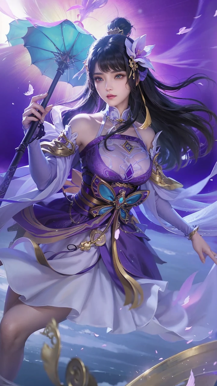 a close up of a woman with a purple and black costume, shadowbringers cinematic, 4 k detail fantasy, a beautiful fantasy empress, game cg, xianxia fantasy, xianxia hero, 2. 5 d cgi anime fantasy artwork, cinematic goddess close shot, ruan jia and artgerm, wow 4 k detail fantasy, hyperdetailed fantasy character