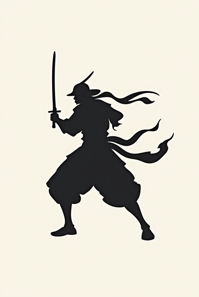 Create a logo with a black samurai silhouette without many details with a kind of trail behind him as if he had come running