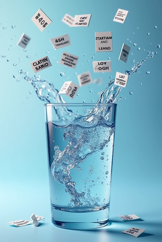 A glass overflowing with water, it’s already full but there’s more water being added to it.
Inside the water are the following words on pieces of paper:
Grow Instagram account
Gain more followers
Message followers
Invite people to like Facebook page
Start a TikTok account
Make TikToks
Go viral
Start a podcast
Start a YouTube channel
Grow digital audience
Generate website traffic
Make an impact online
Report on social media growth
Marketing digital plan
Plan video content
Film video content
Edit video content
Post video content