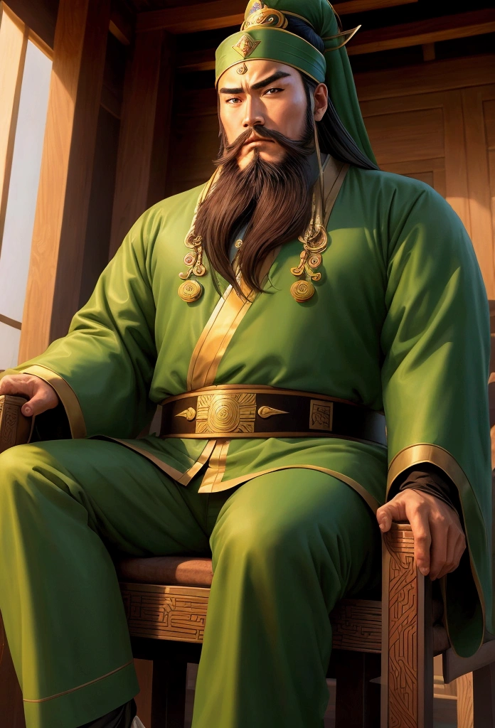Anime Thick Painting、Zhuge Kongming、Handsome、Long Beard、Beautiful Huang Yueying、Sitting and chatting