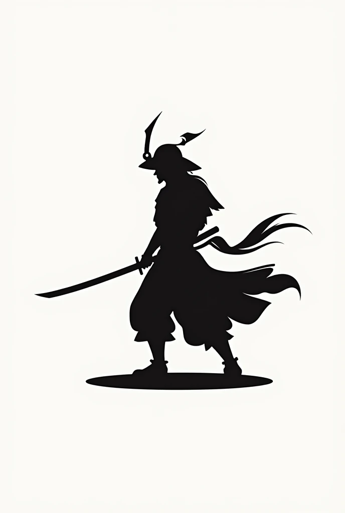 Create a logo with a black samurai silhouette without many details with a kind of trail behind him as if he had come running