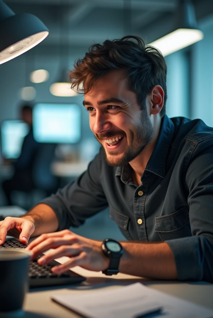A unique photo of a enthusiastic programmer