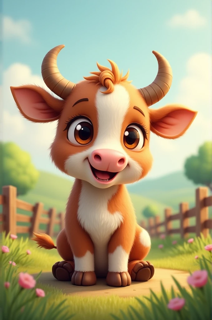 Cute brown and white cow 