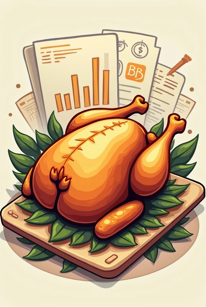 Generate a logo that says "ROASTING CHICKENS", AND THAT IN THE BACKGROUND IT HAS A FINANCIAL ADMINISTRATION THEME, THE CENTRAL THEME IS FINANCE AND NUMBERS 