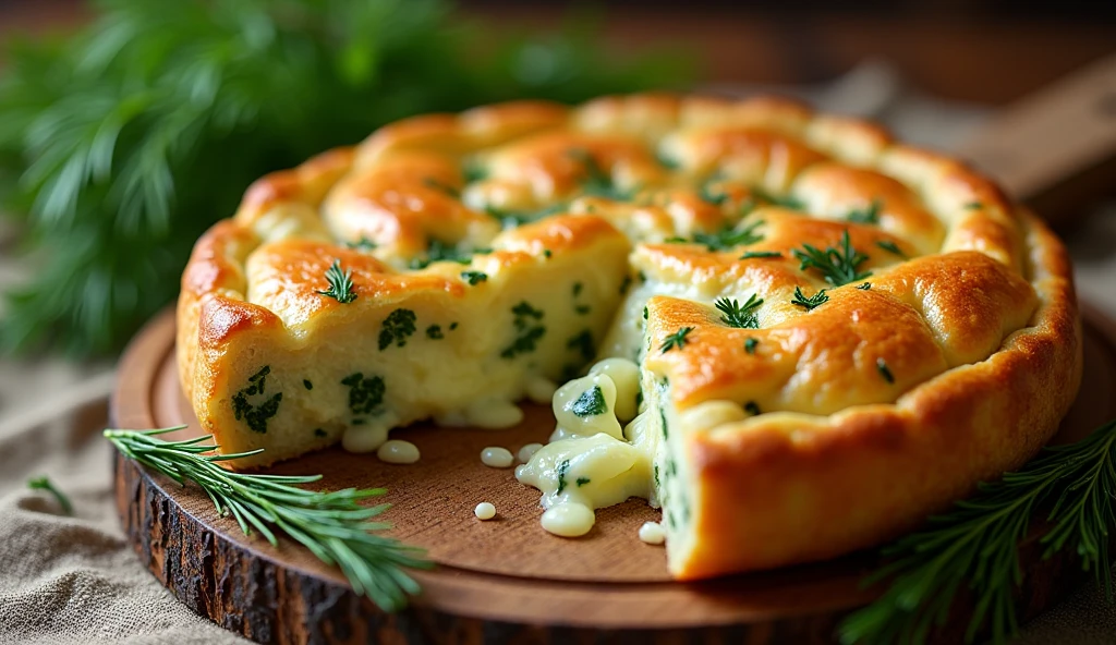 Russian dish Pie with cheese and herbs