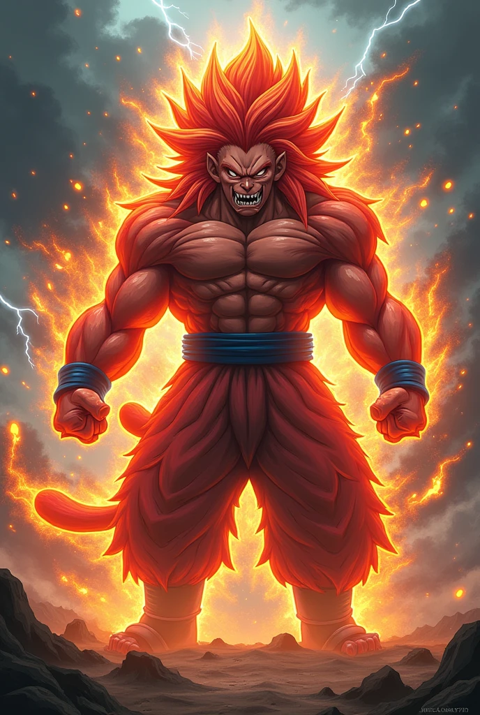 A fusion of Goku super ssj 4 with Naruto's 4 tails mode