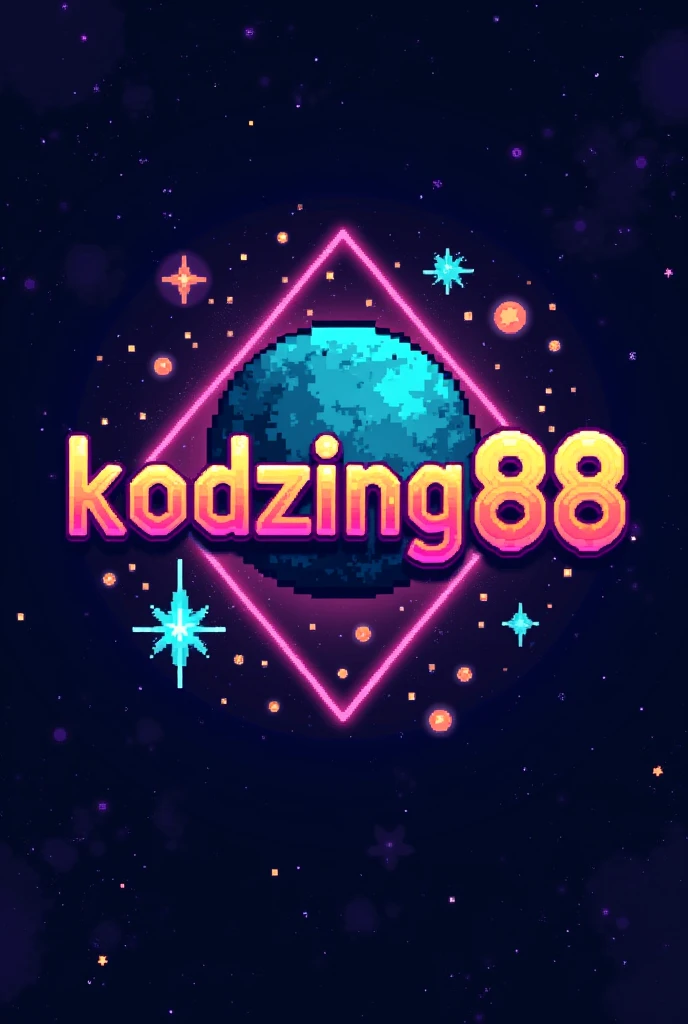 Design a gambling website logo about games, 8 bits, space. Put the letters “Kodzing88” in the middle.