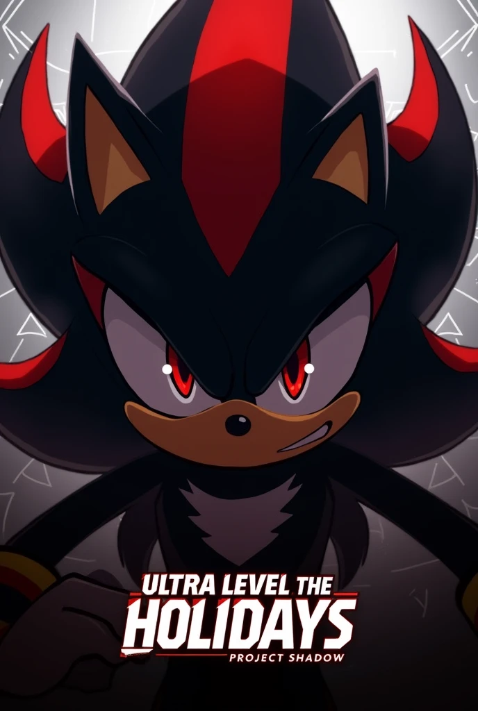 Shadow the hedgehog face only logo , and the logo title is ultra level the holidays year: proyect shadow