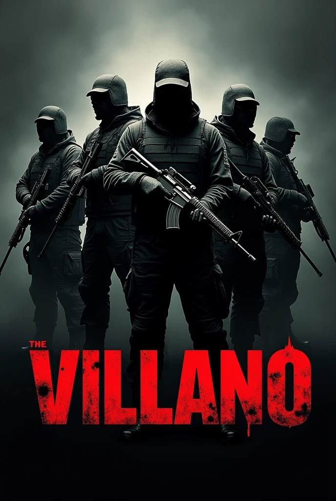 5 armed soldiers Logo that says villain in Spanish