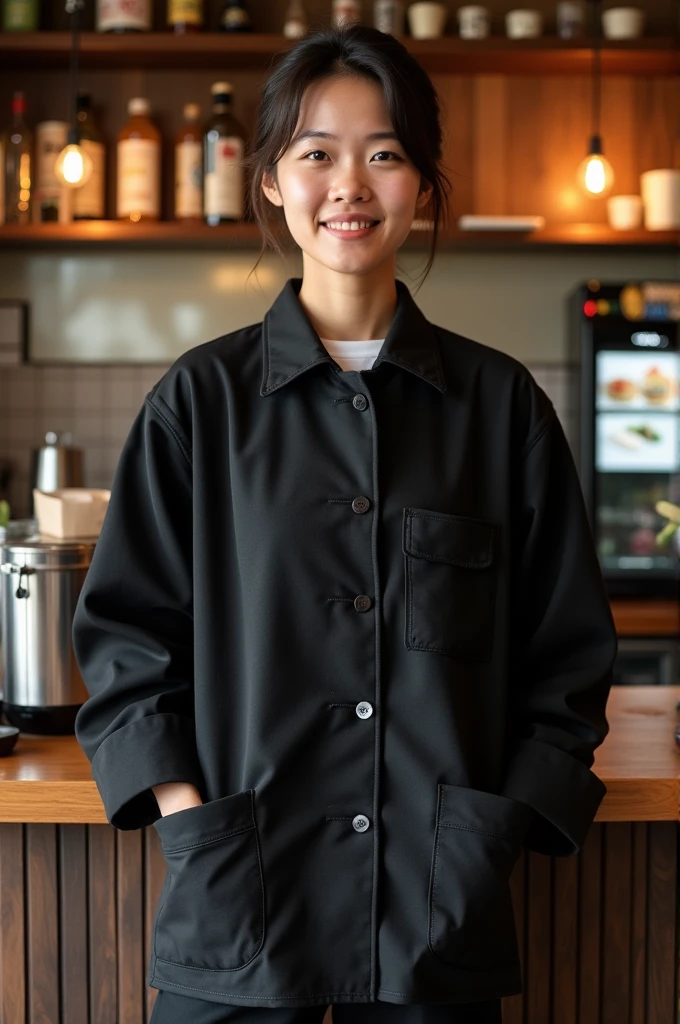 Black flannel oversized uniform for sushi restaurant with images 