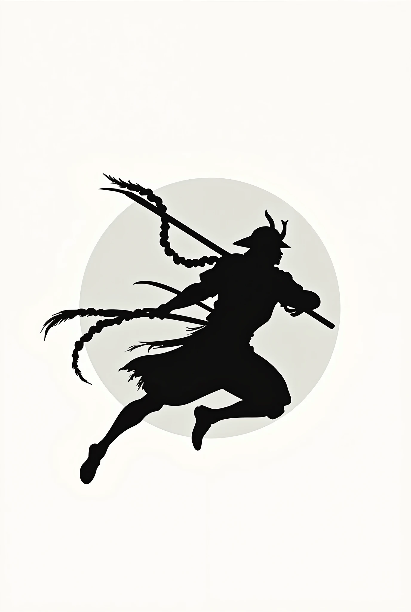 Create a logo with a black samurai silhouette without many details with a kind of trail behind him as if he had come running
