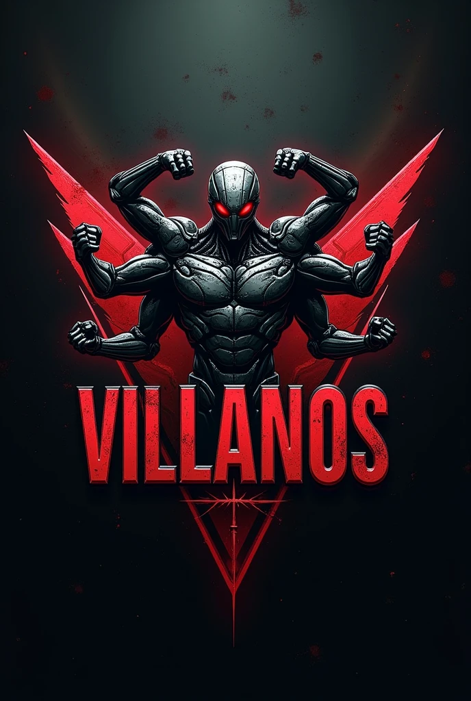 5 armed military Logo that says villains in Spanish