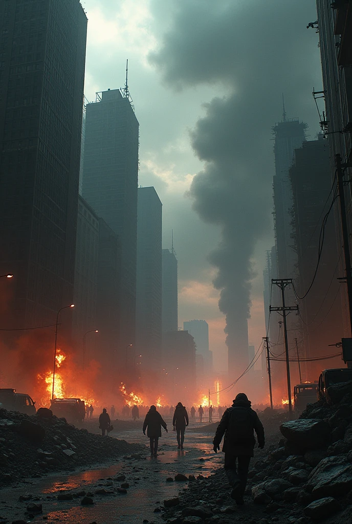 Please, I know you are a great artist. Can you help me by making a drawing of a city in chaos and apocalypse?