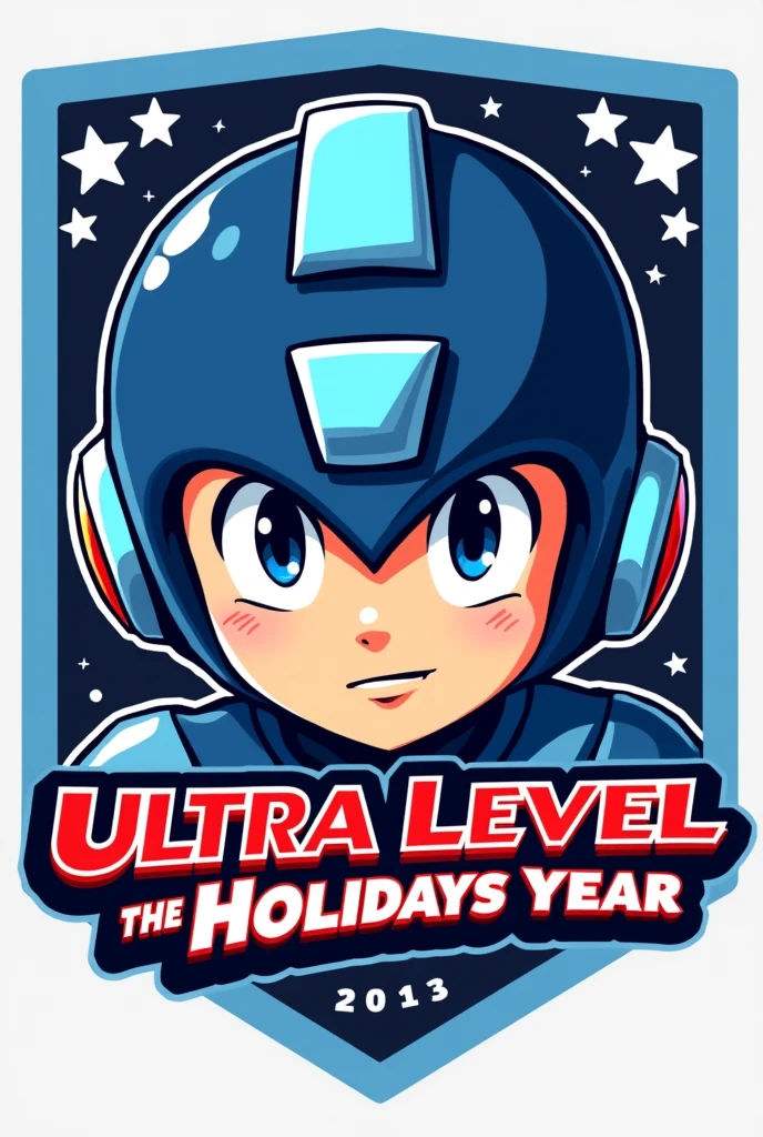 Logo of only the face of megaman (CLASSIC), and the logo title is ultra level the holidays year