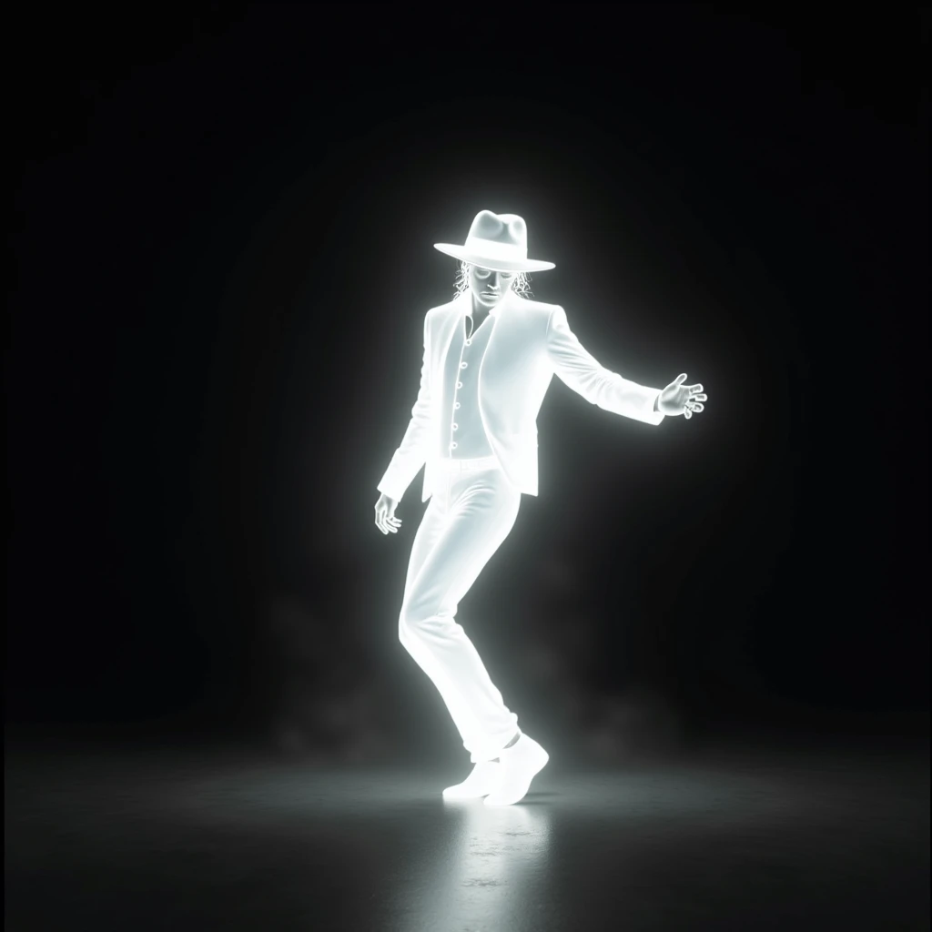 White shadow of a dancing Michael Jackson, Vice City GTA, black background