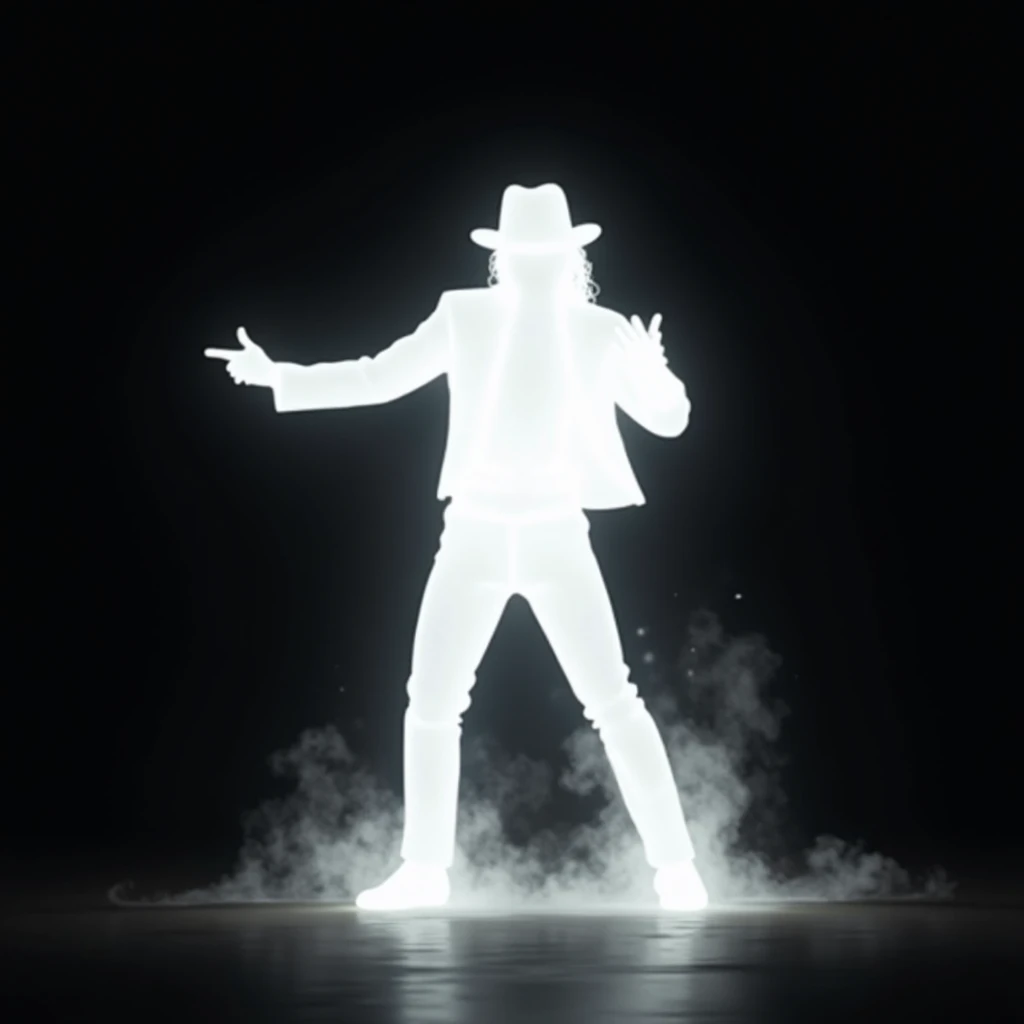 White shadow of a dancing Michael Jackson, Vice City GTA, black background